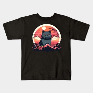 Giant cat sunset background Kids T-Shirt